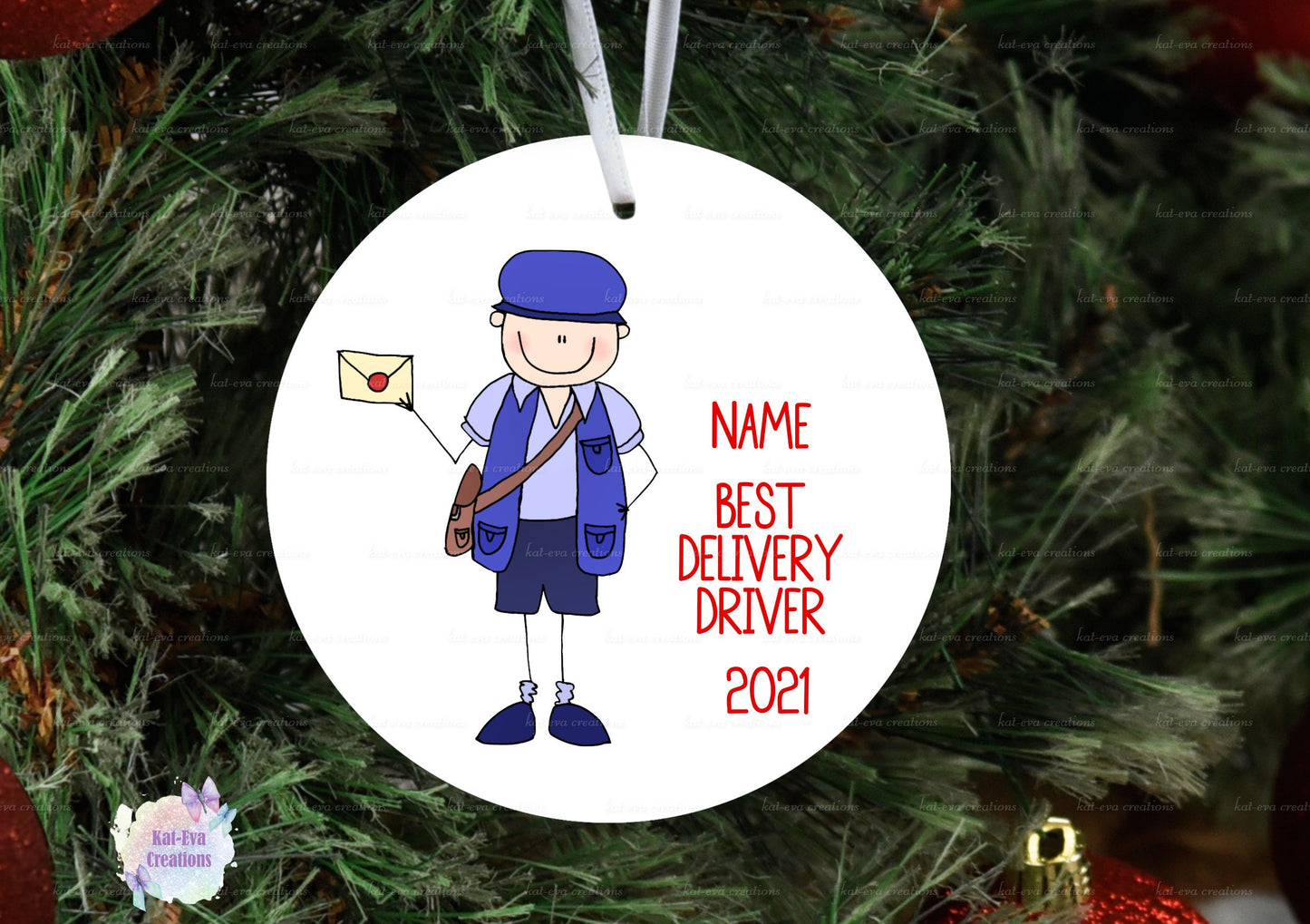 postman / post lady / courier / delivery driver personalised ceramic decoration