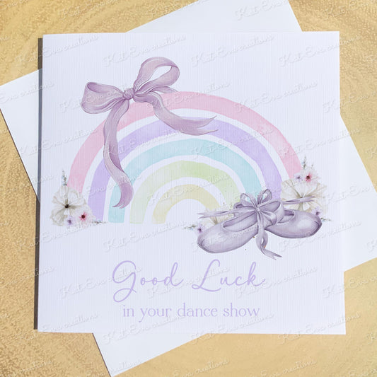 Personalised ballet, ballerina card. Ballet slipper rainbow. Good luck, well done, congratulations or birthday card. Choice of wording