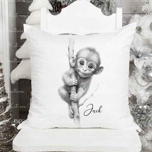 baby monkey cushion. personalised chimp pillow. ideal christmas, secret santa, stocking filler, or birthday gift