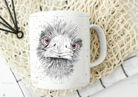 Personalised emu mug or mug and coaster set. christmas ostrich / emu design