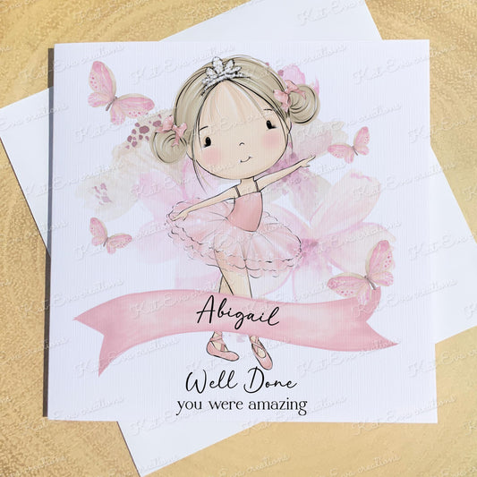 Personalised ballet, ballerina card. Good luck, well done, congratulations or birthday card. Choice of wording and ballerina
