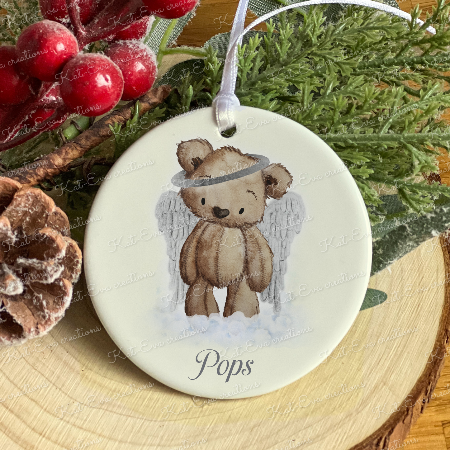 memory ceramic decoration angel bear choice of background colours