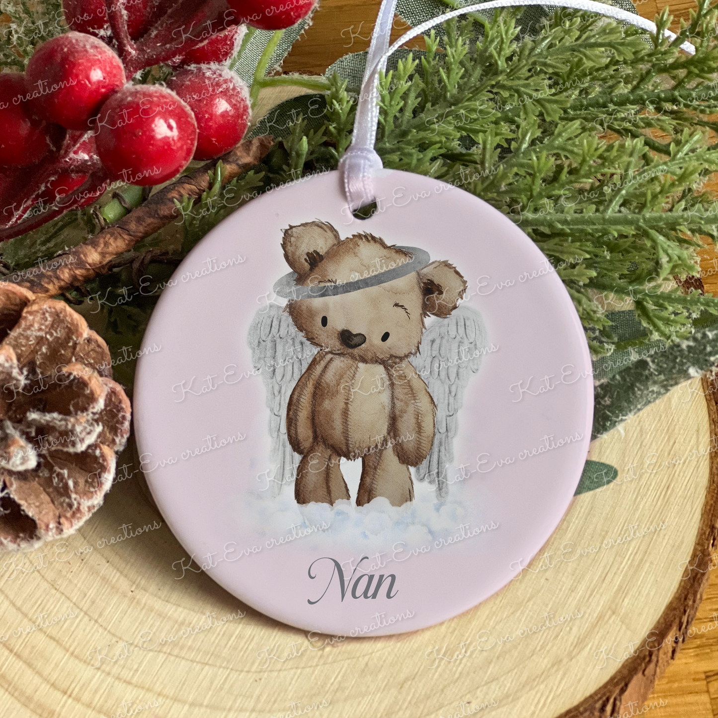 memory ceramic decoration angel bear choice of background colours