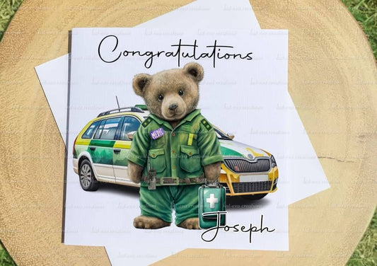 Paramedic card, Personalised medic card. Congratulations, passing out parade card.