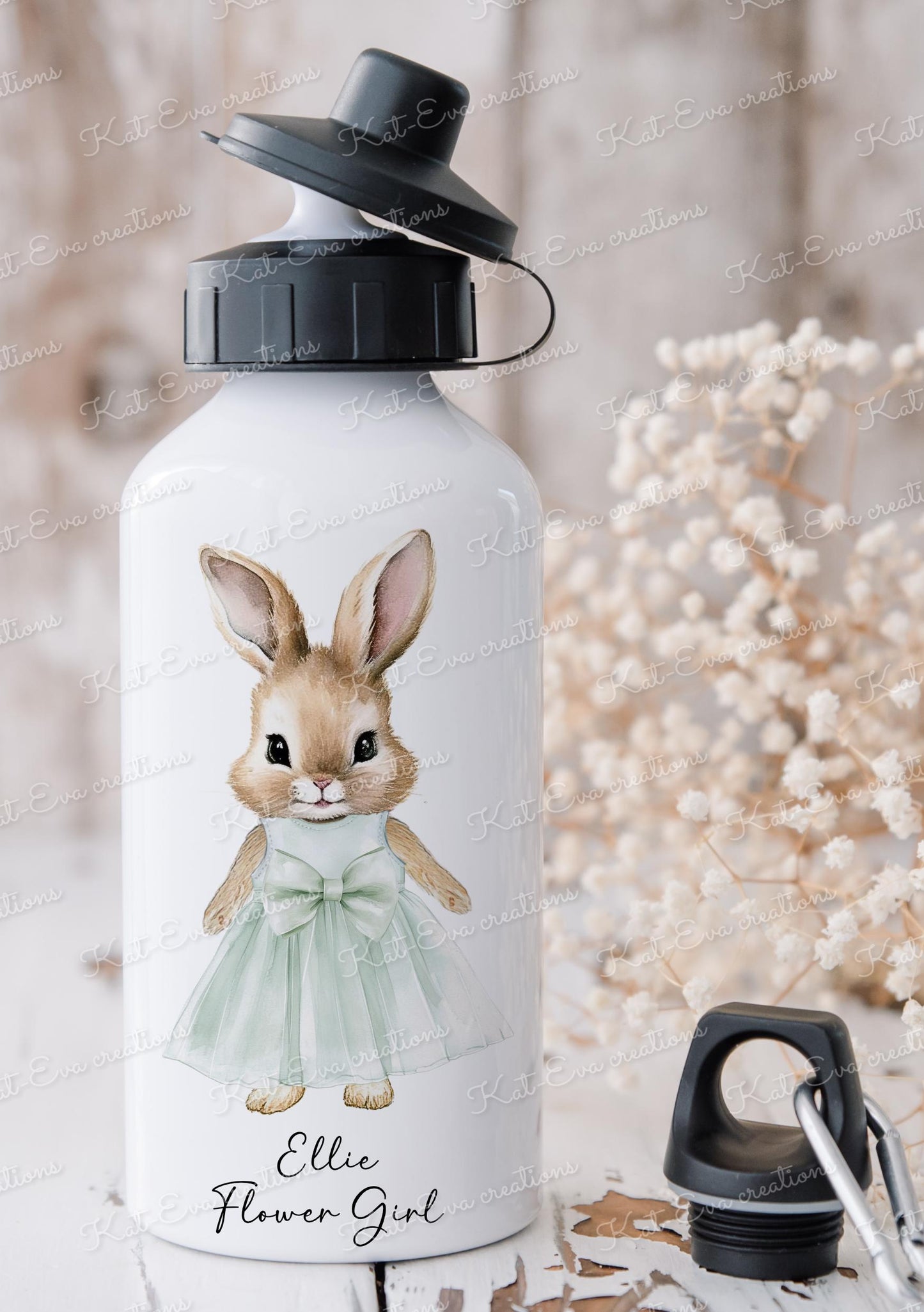 Bunny water bottle. Rabbit water bottle. Flower girl, bridesmaid, christening gift. Ideal birthday present