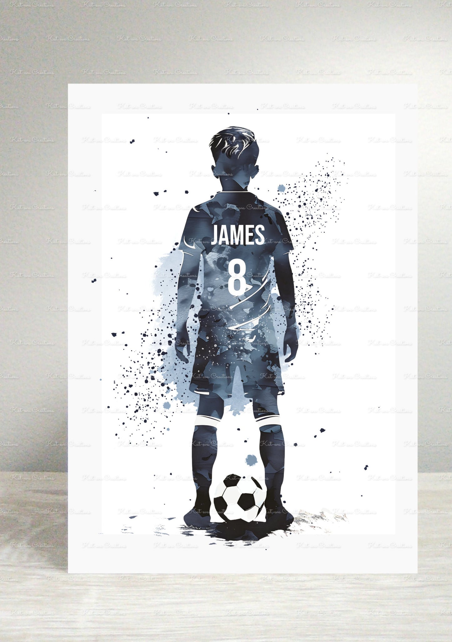 Football print. A4 personalised print. home decor. kids room. Choice of colour, name and number