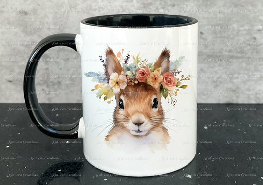personalised squirrel mug. Gorgeous Floral squirrel Cup. Ideal for birthday, secret santa, stocking filler or Christmas present