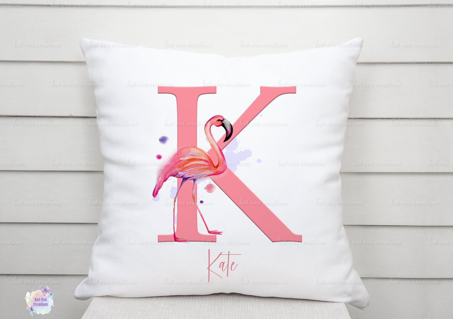 flamingo initial cushion can be personalised. ideal birthday or christmas gift