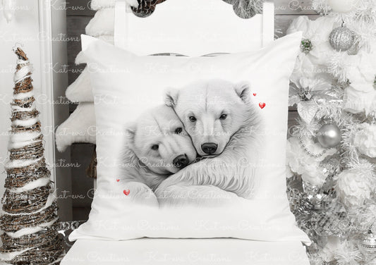 Polar bear cushion. personalised polar bear couple pillow. ideal christmas, secret santa, stocking filler, birthday or wedding gift