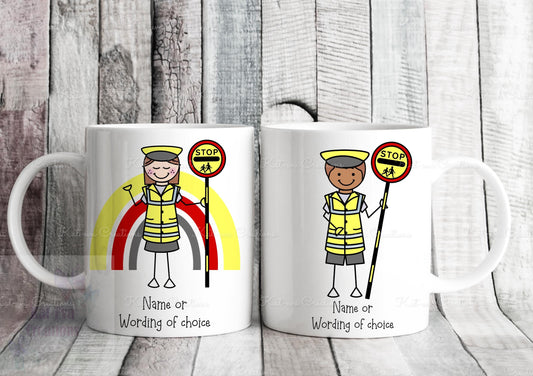 personalised lollipop lady / man / crossing stick man rainbow 11oz mug or mug and coaster set