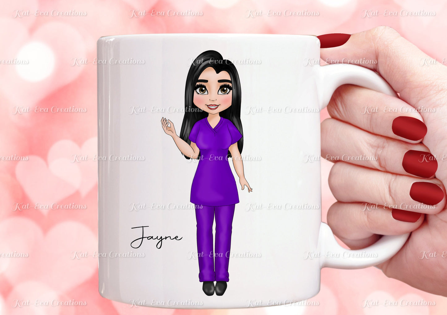 personalised Nurse mug. different hairstyles, uniform choices and more