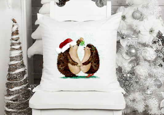 Christmas hedgehog cushion. personalised hedgehog couple cushion