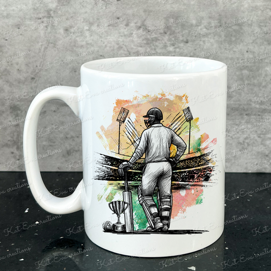 Cricket mug, or mug and coaster set. Ideal for birthdays, father's day, thank you gift
