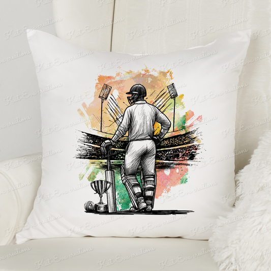personalised cricket cushion. Ideal for birthdays, christmas, father's day or thank you gift