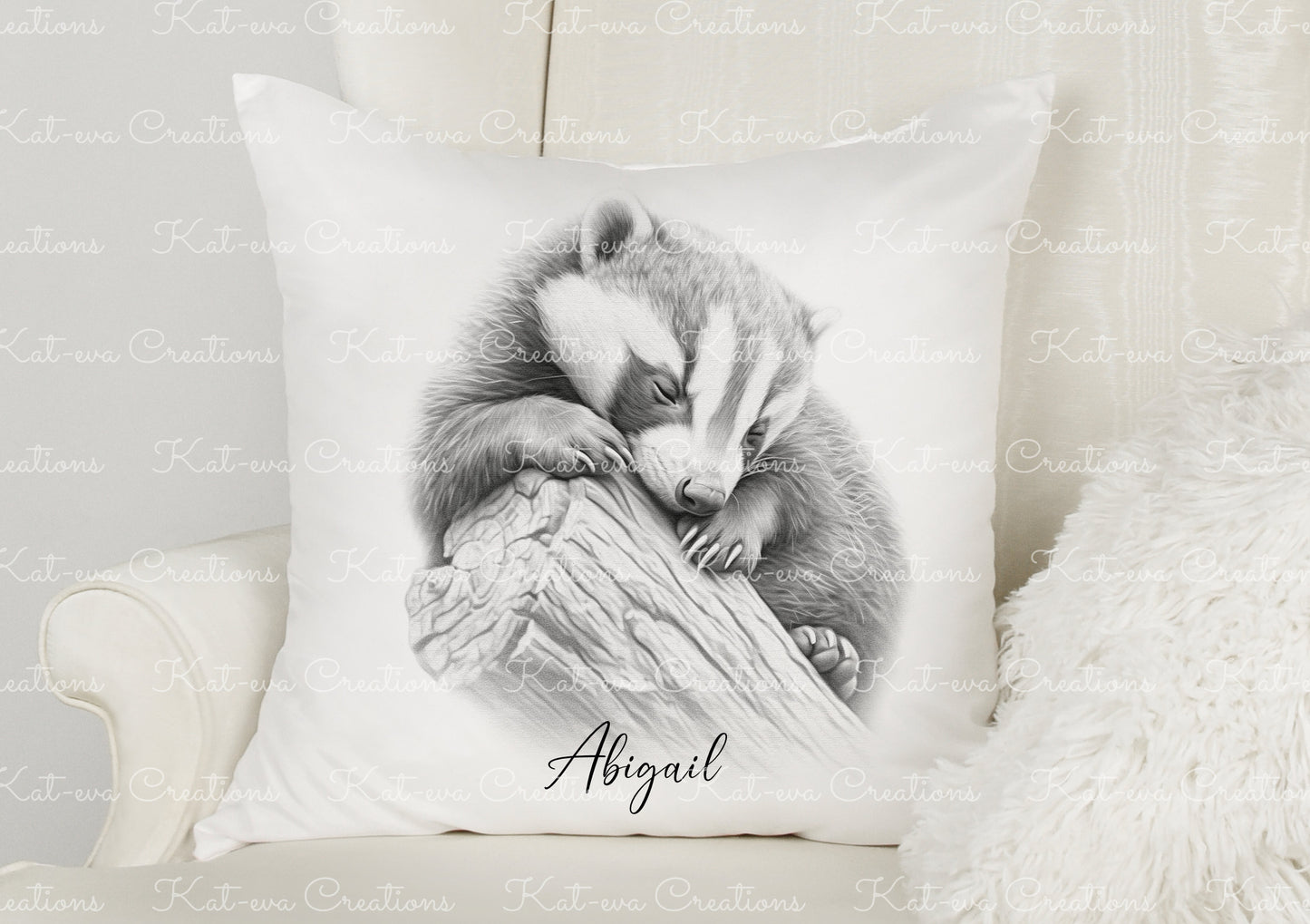 badger cushion. personalised sleeping badger pillow. ideal christmas, secret santa, stocking filler, or birthday gift