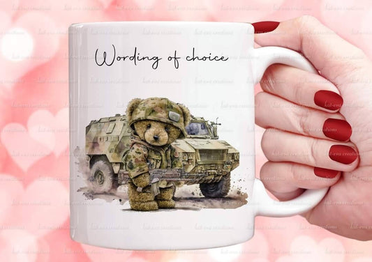 Army mug. Personalised teddy cup. Ideal passing out gift.