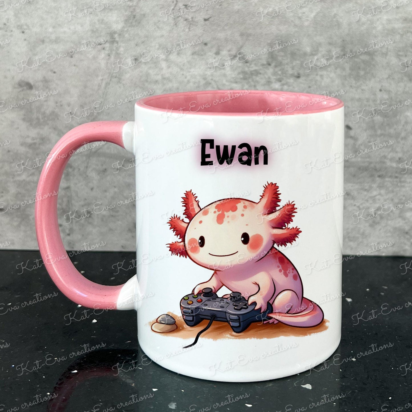 Personalised axolotl mug, gaming axolotl cup. Ideal easter gift or birthday present. Fathers day gift