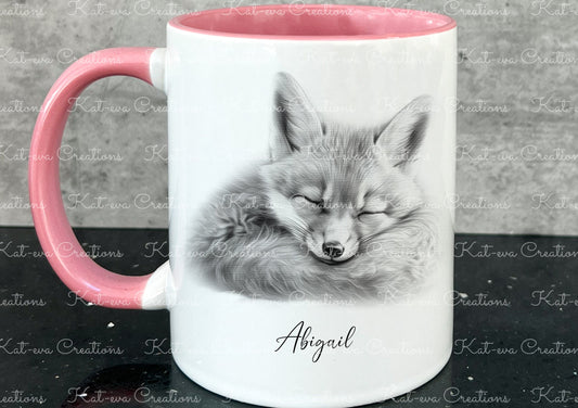 sleeping fox mug. Personalised fox cup. Ideal gift for Christmas. Birthday, secret santa or stocking filler