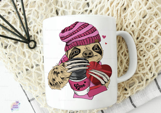 pink sloth coffee wine mug. can be personalised. ideal for valentines day