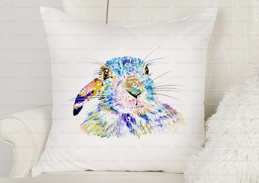 Beautiful rabbit cushion. personalised bunny pillow. watercolour hare/ bunny / rabbit cushion. ideal birthday or easter gift
