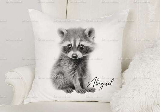 Racoon cushion. Personalised racoon pillow. Ideal Christmas or birthday gift. Secret santa present