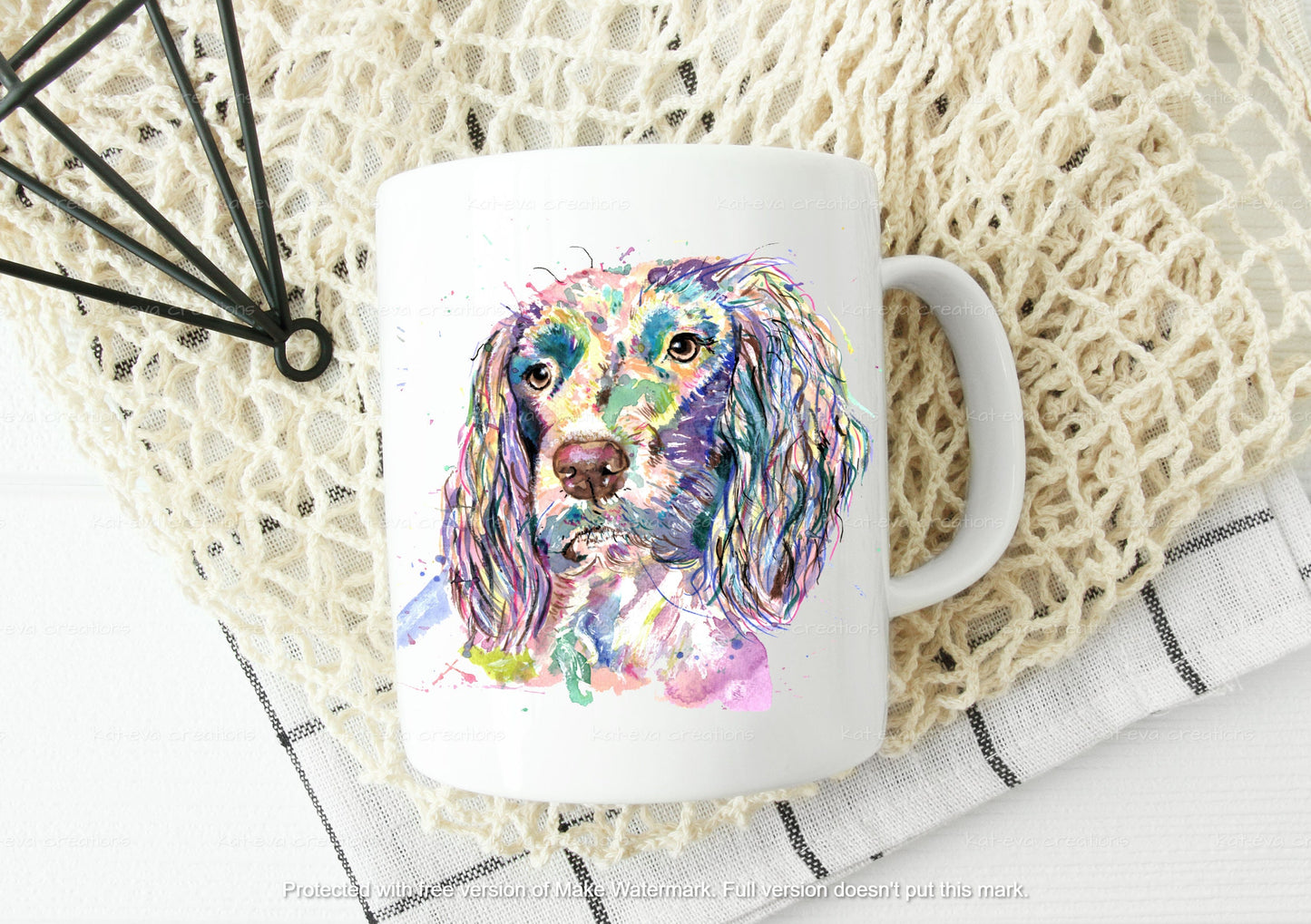 gorgeous watercolour spaniel mug and coaster set. can be personalised