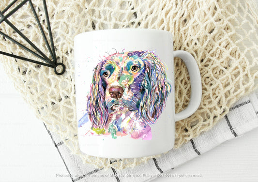 gorgeous watercolour spaniel mug and coaster set. can be personalised