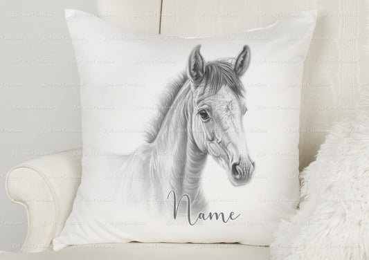 Horse cushion. personalised sketch horse / foal pillow. ideal christmas, secret santa, stocking filler, or birthday gift