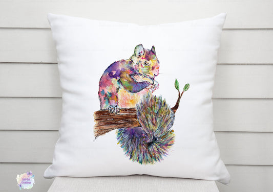 Watercolour squirrel cushion. can be personalised.