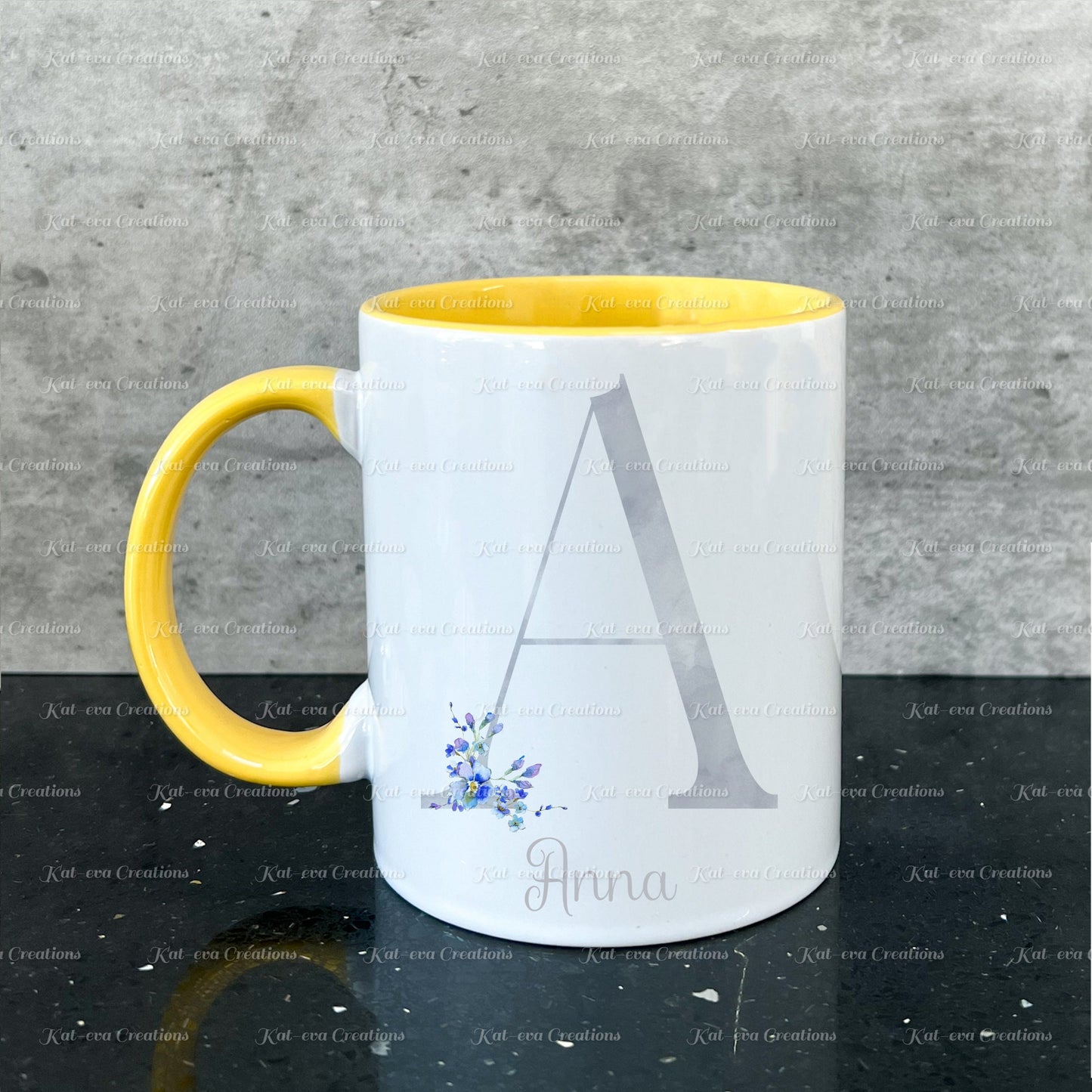 Forget me not mug. Personalised flower / floral alphabet cup. Ideal Birthday gift