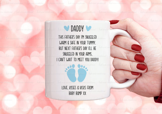 father's day pregnancy mug. Can be personalised with scan picture and names