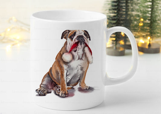 Christmas Bulldog personalised mug. English bulldog, British bulldog