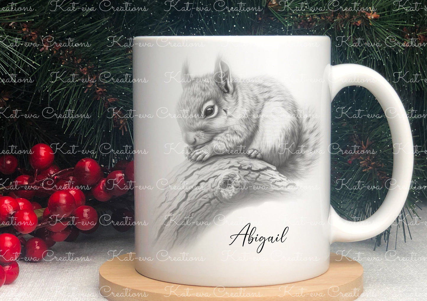 squirrel mug. Personalised squirrel cup. Ideal gift for Christmas. Birthday, secret santa or stocking filler