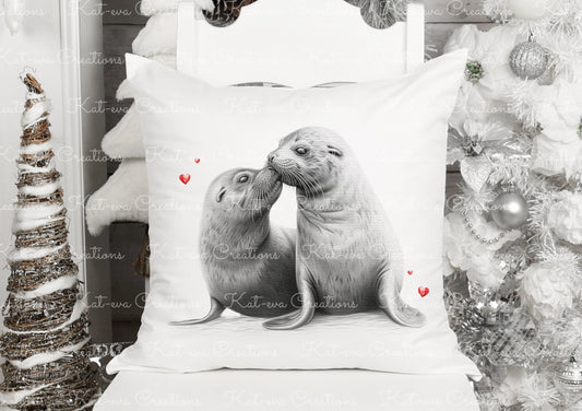 Seal cushion. personalised seal couple pillow. ideal christmas, secret santa, stocking filler, birthday or wedding gift