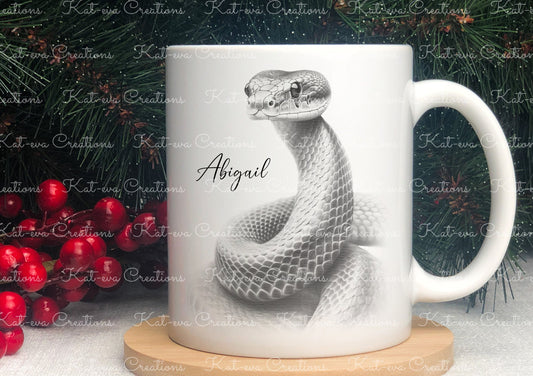 snake mug. Personalised snake cup. Ideal gift for Christmas. Birthday, secret santa or stocking filler