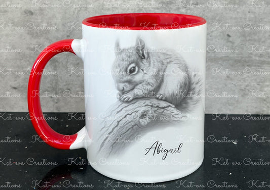 squirrel mug. Personalised squirrel cup. Ideal gift for Christmas. Birthday, secret santa or stocking filler