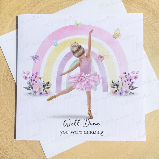Personalised ballet, ballerina card. Good luck, well done, congratulations or birthday card. Choice of wording and ballerina