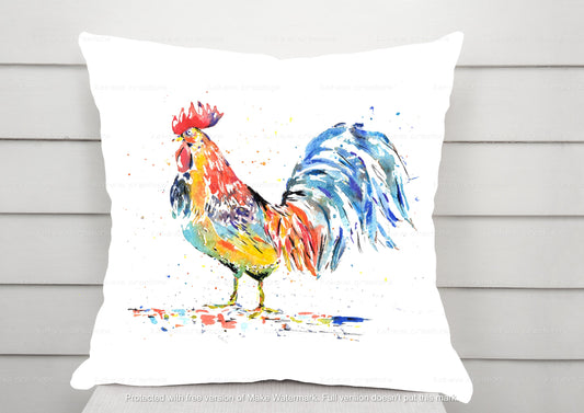 Watercolor chicken personalised cushion. Cockerel, hen. Ideal birthday or Christmas present. Farmyard animals