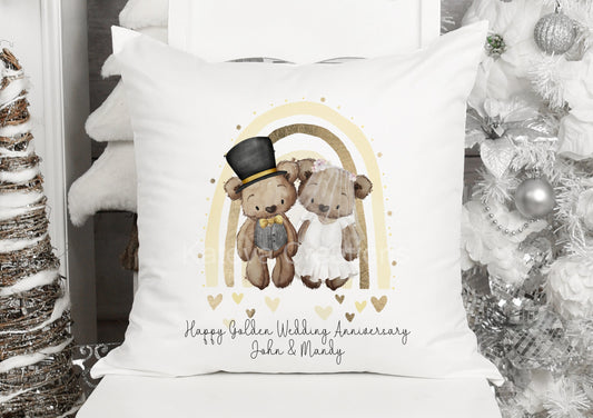 Gold or silver wedding anniversary cushion. Personalised anniversary gift