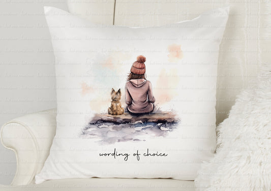 Dog and owner cushion. personalised dog cushion. Lots of different dogs available