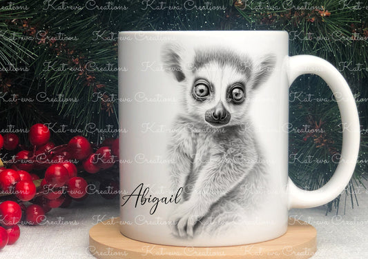 lemur mug. Personalised lemur cup. Ideal gift for Christmas. Birthday, secret santa or stocking filler