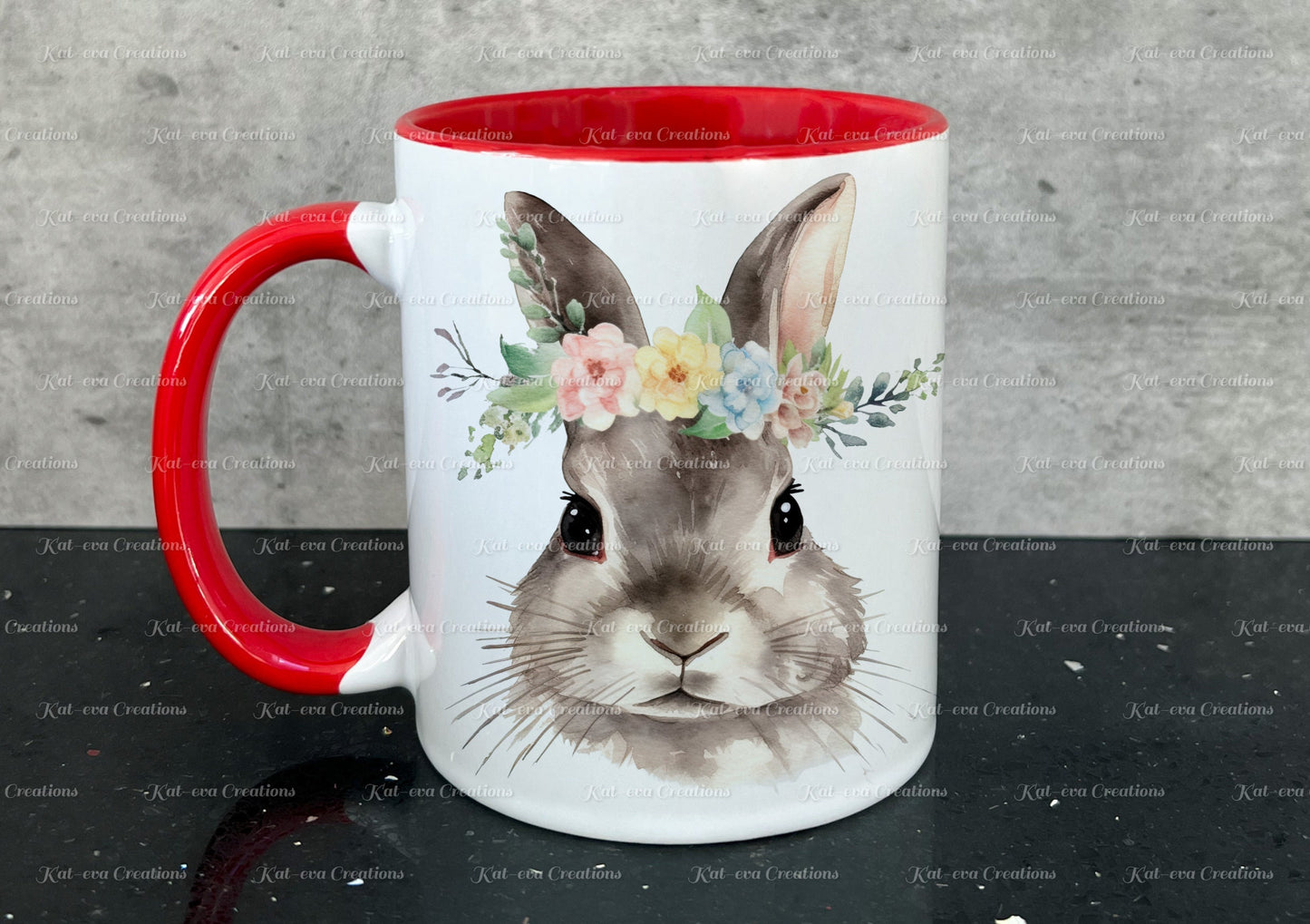 personalised Rabbit mug. Gorgeous Floral Bunny Cup. Ideal for birthday, secret santa, stocking filler or Christmas present