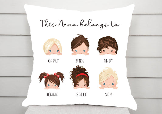 This nana / grandma / mum / mam belongs to personalised cushion