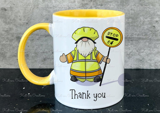 Personalised lollipop man woman gonk gnome mug. . lollypop crossing patrol. Ideal christmas present or birthday gift