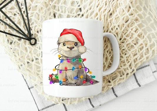 Beautiful otter mug. can be personalised. christmas otter mug