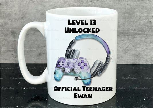 Gamer mug, personalised gaming cup. teenager, birthday mug. Fathers Day gift. choice of controllers and colours