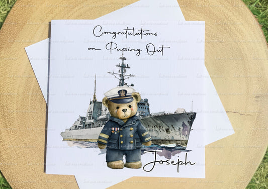 Passing out card, Personalised navy card. Congratulations Royal navy passing out parade card