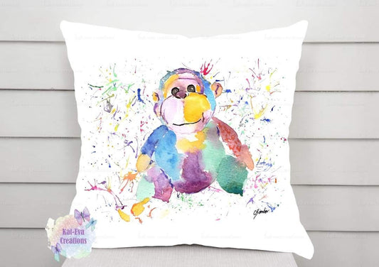 Beautiful watercolour monkey chimpanzee cushion. can be personalised