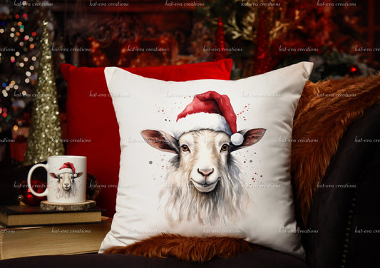 Goat Cushion, personalised Christmas goat cushion. Ideal Christmas gift. stocking filler or secret Santa present