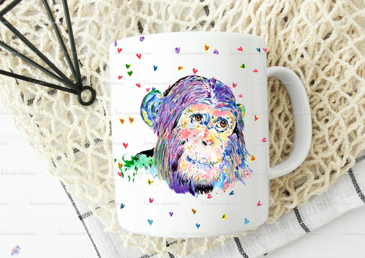 personalised watercolour chimp 11oz mug or mug and coaster set